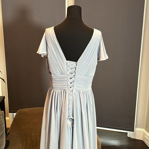 Women’s Blue/Gray Full Length Chiffon Formal Dress FlutterSleeves Size 16 - Picture 5 of 11